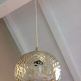 Globe pendant lamp in bubbled amber glass / vintage 60s-70s