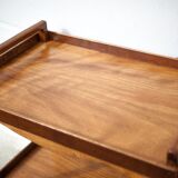 Wooden service with wheels, rolling trolley, rolling bar, wooden lounge furniture, vintage