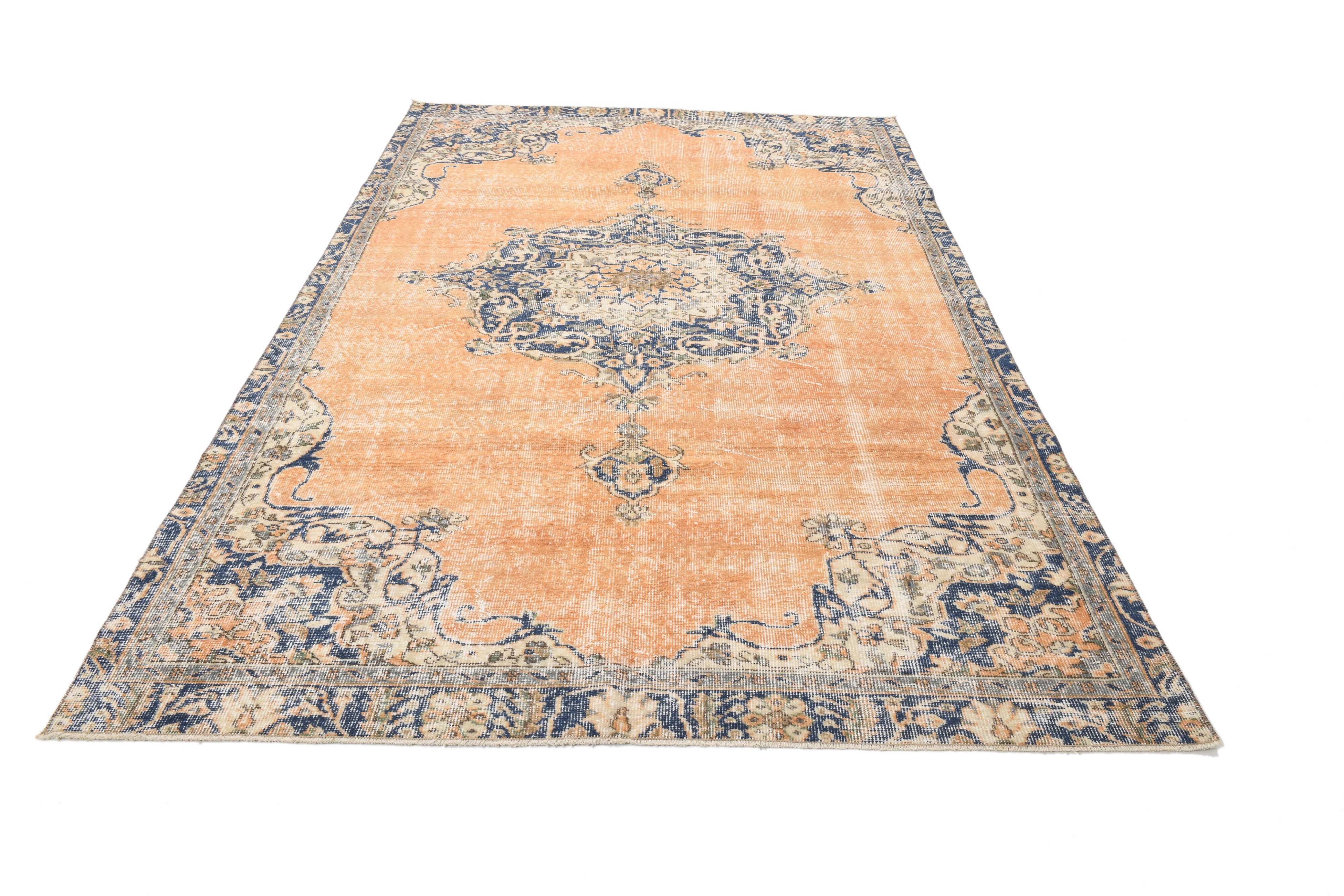 5x9 Navy Blue & Peach Oriental Persian Rug, 168x284Cm