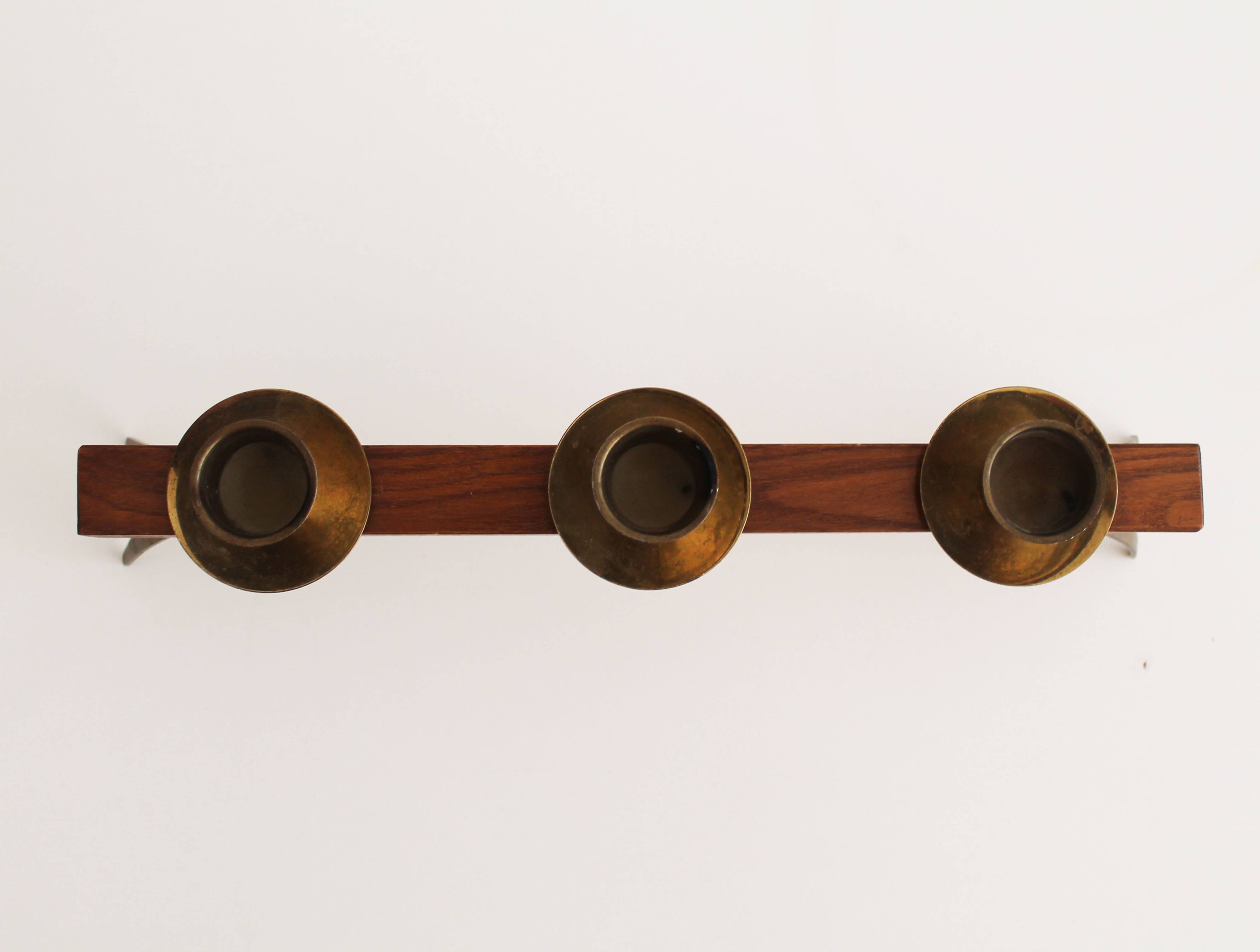 1960s Sculptural Wooden & Brass Candleholder
