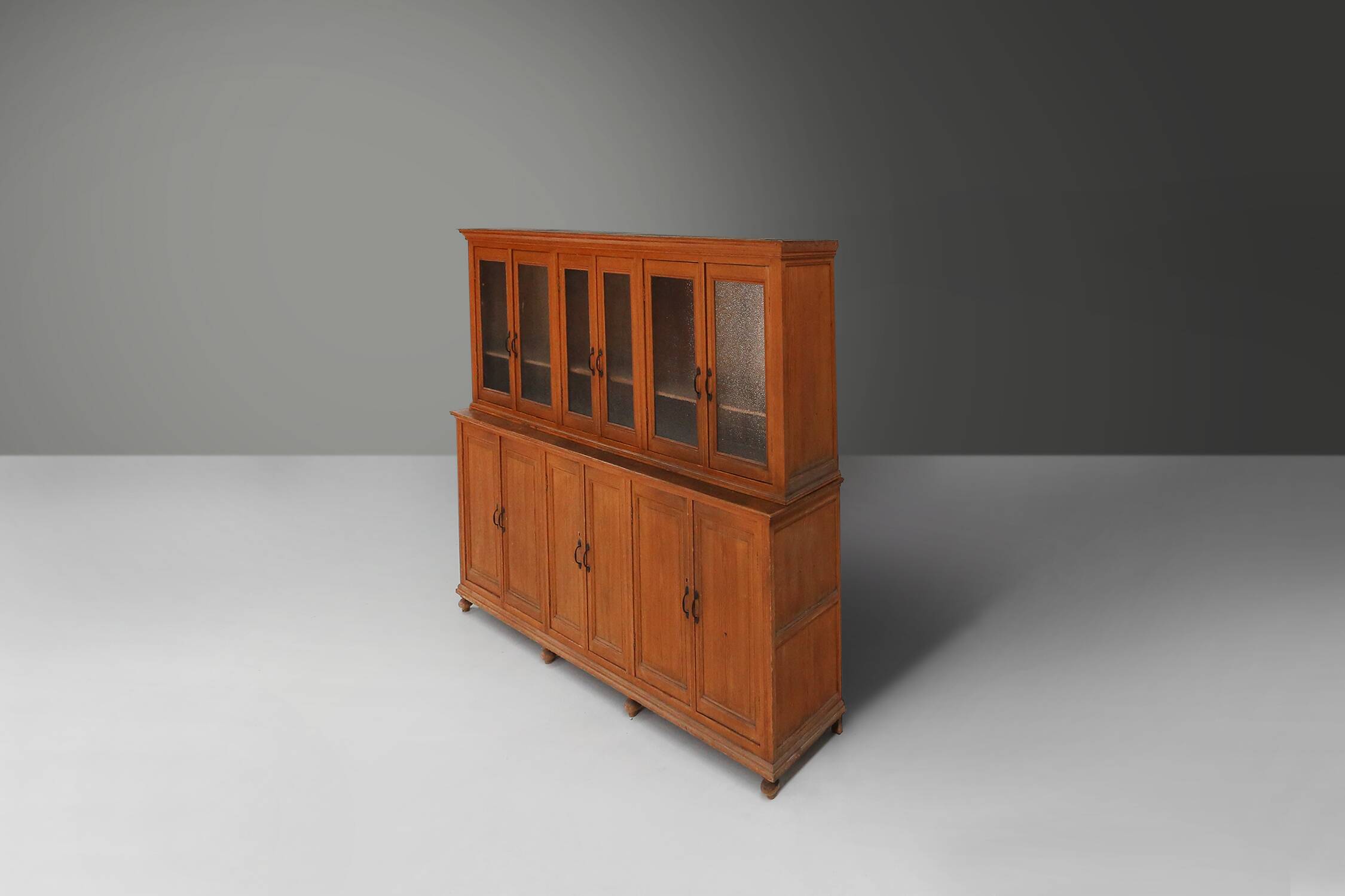 Impressive 12 doors monastery or display cabinet in pine, Belgium, 1890