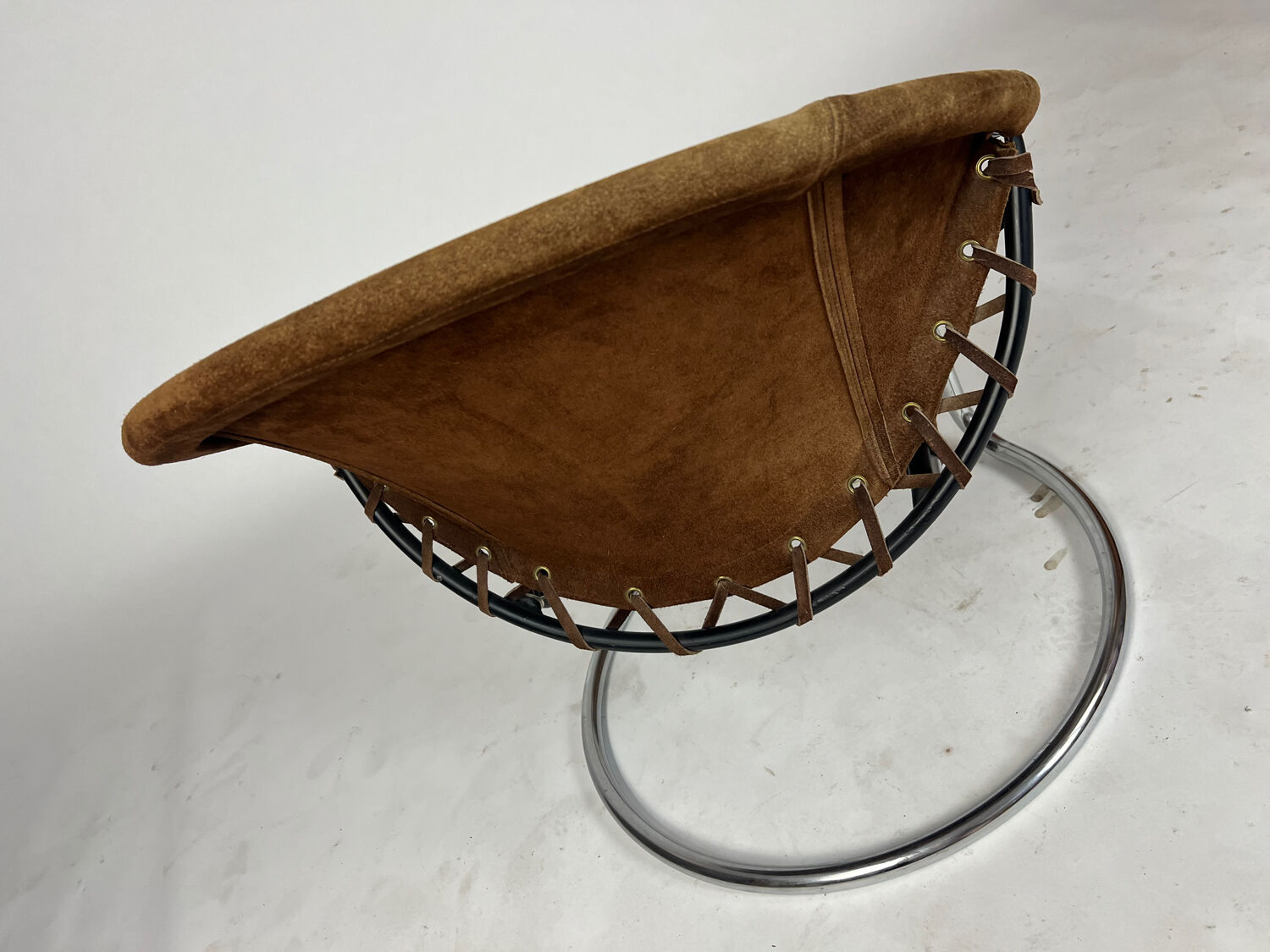 Vintage Balloon Chair suede armchair Lusch & Co Space Age chrome