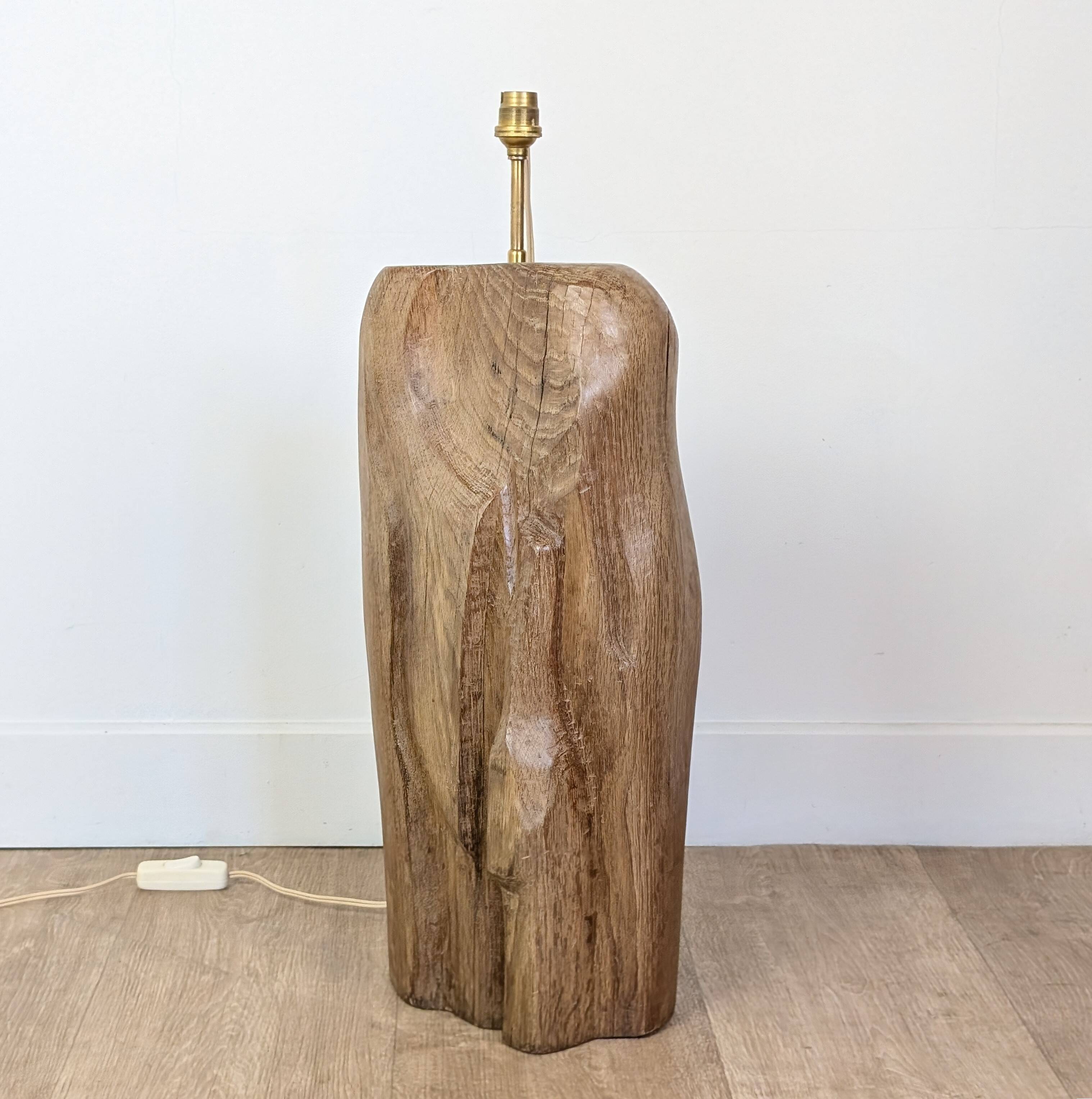 Brutalist oak sculpture lamp