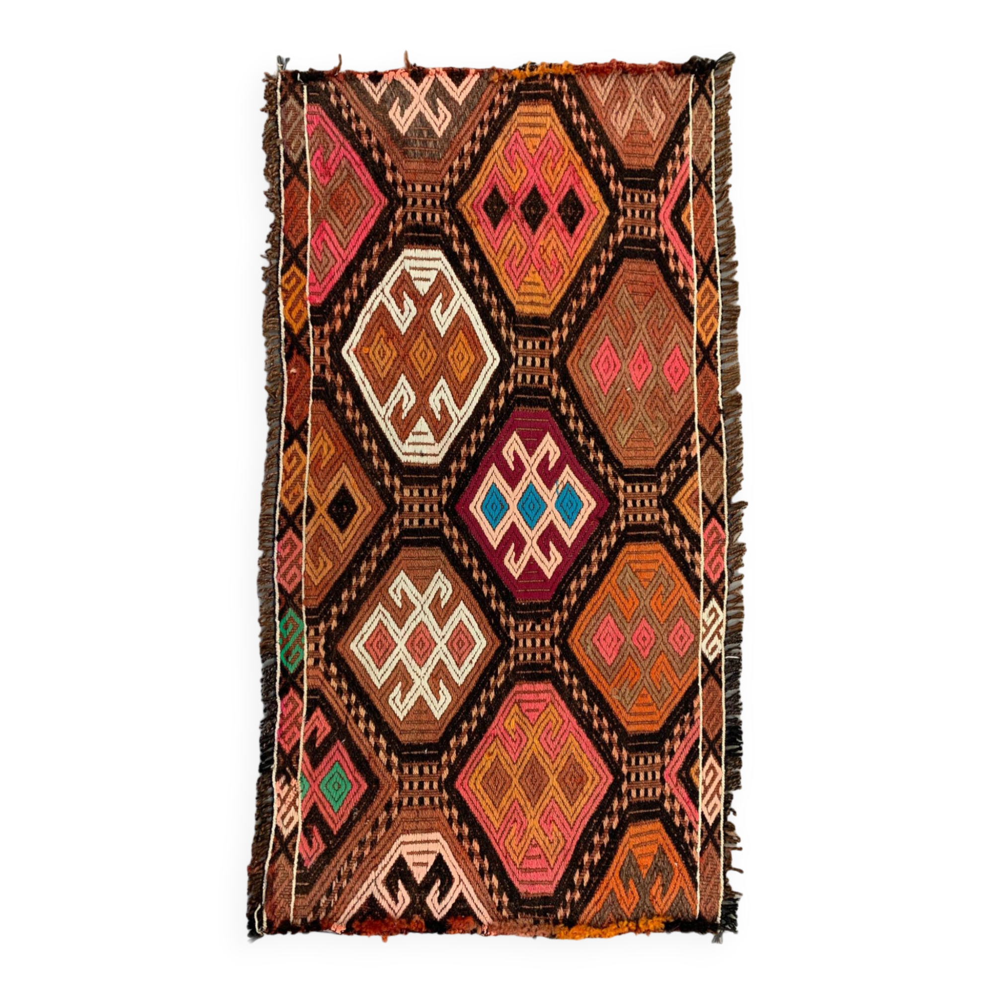 Vintage Turkish Mini Kilim 108x58 cm Wool Small Kelim Runner, shabby Chic