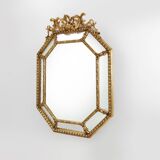 Large French octagonal gilded wooden mirror in Louis XVI style