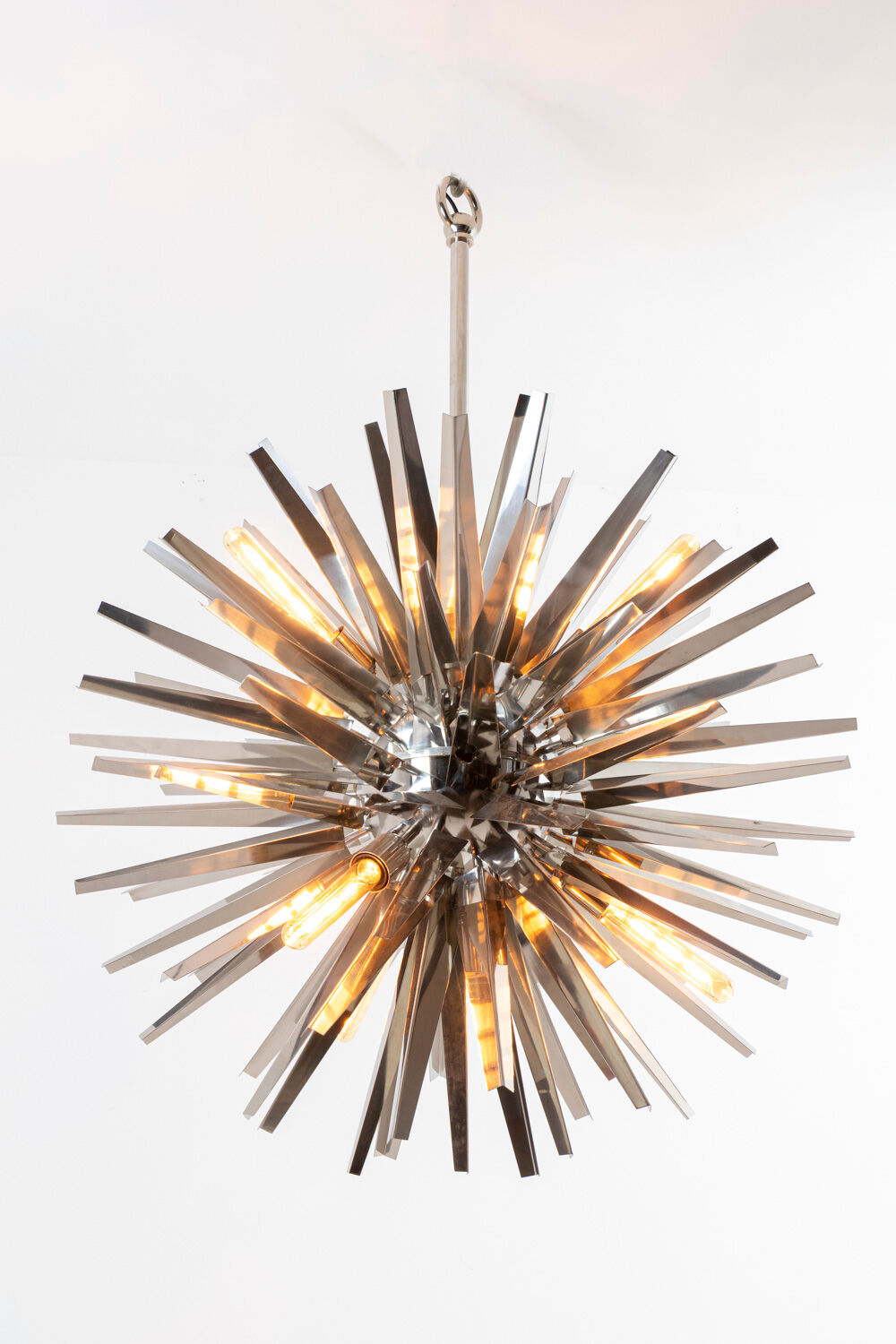 "Gregorian" chrome metal chandelier, contemporary work