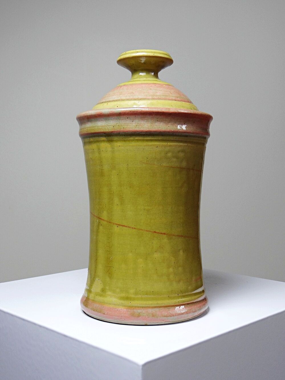 Decorative spice box in vintage two-tone glazed stoneware, handmade and signed.
