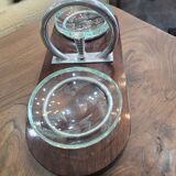 Vide-poche Art Déco en bois, verre gravé et métal chromé
