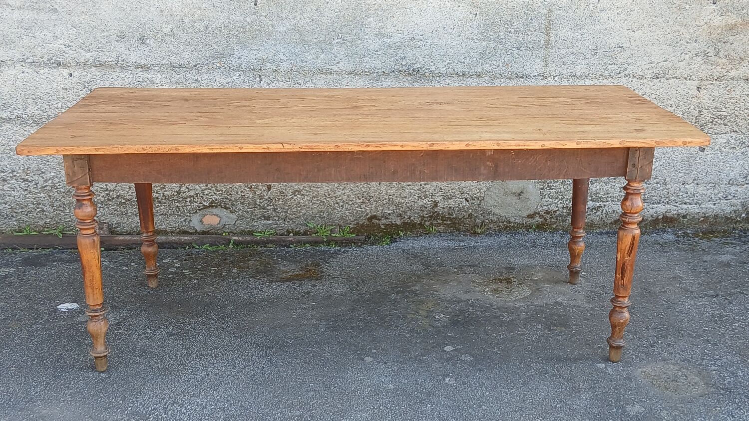 Farm table, turned wooden legs