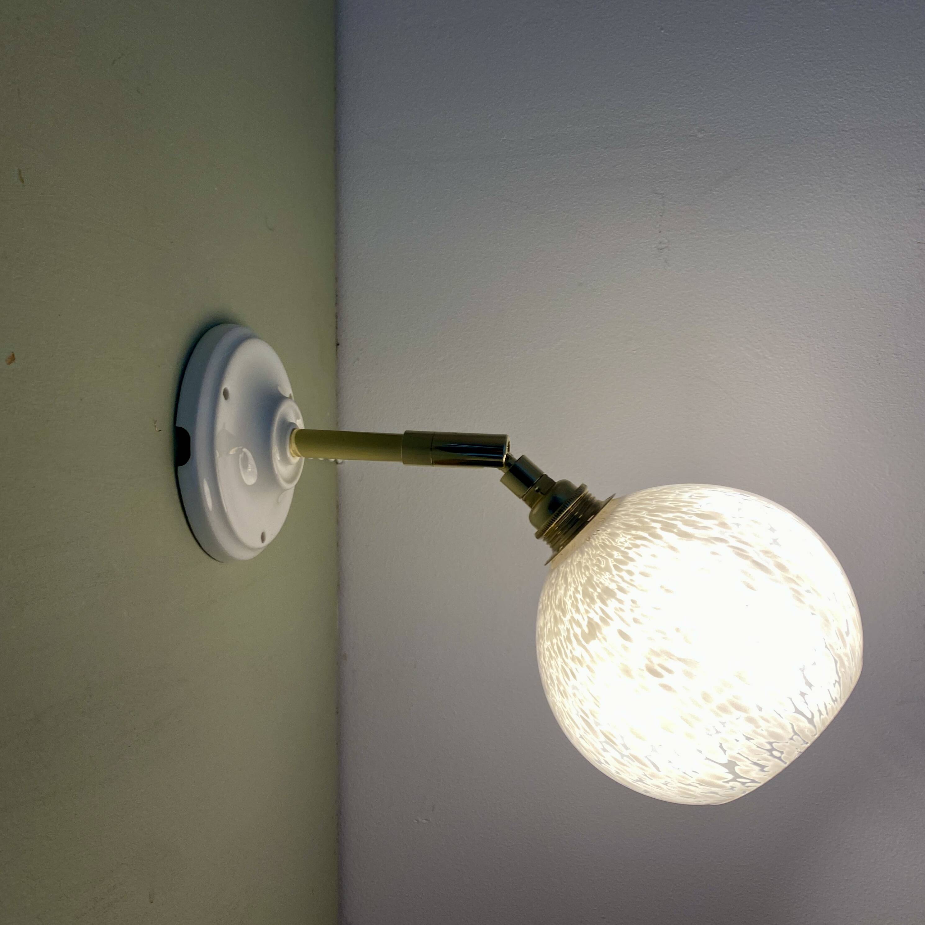 Vintage globe wall lamp in white Clichy glass