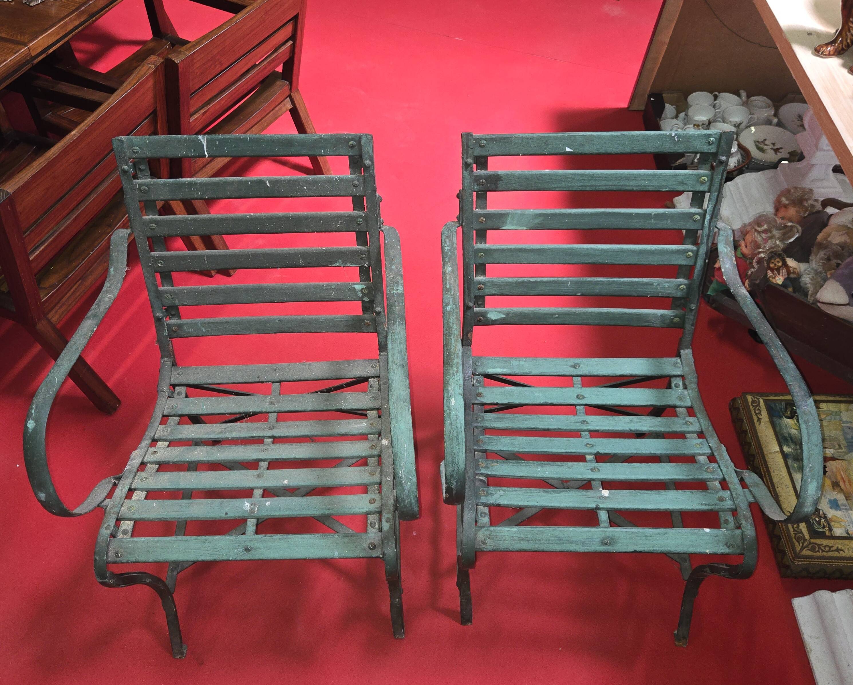 Pair of garden armchairs in wood and iron – Antique work from the late 19th century
