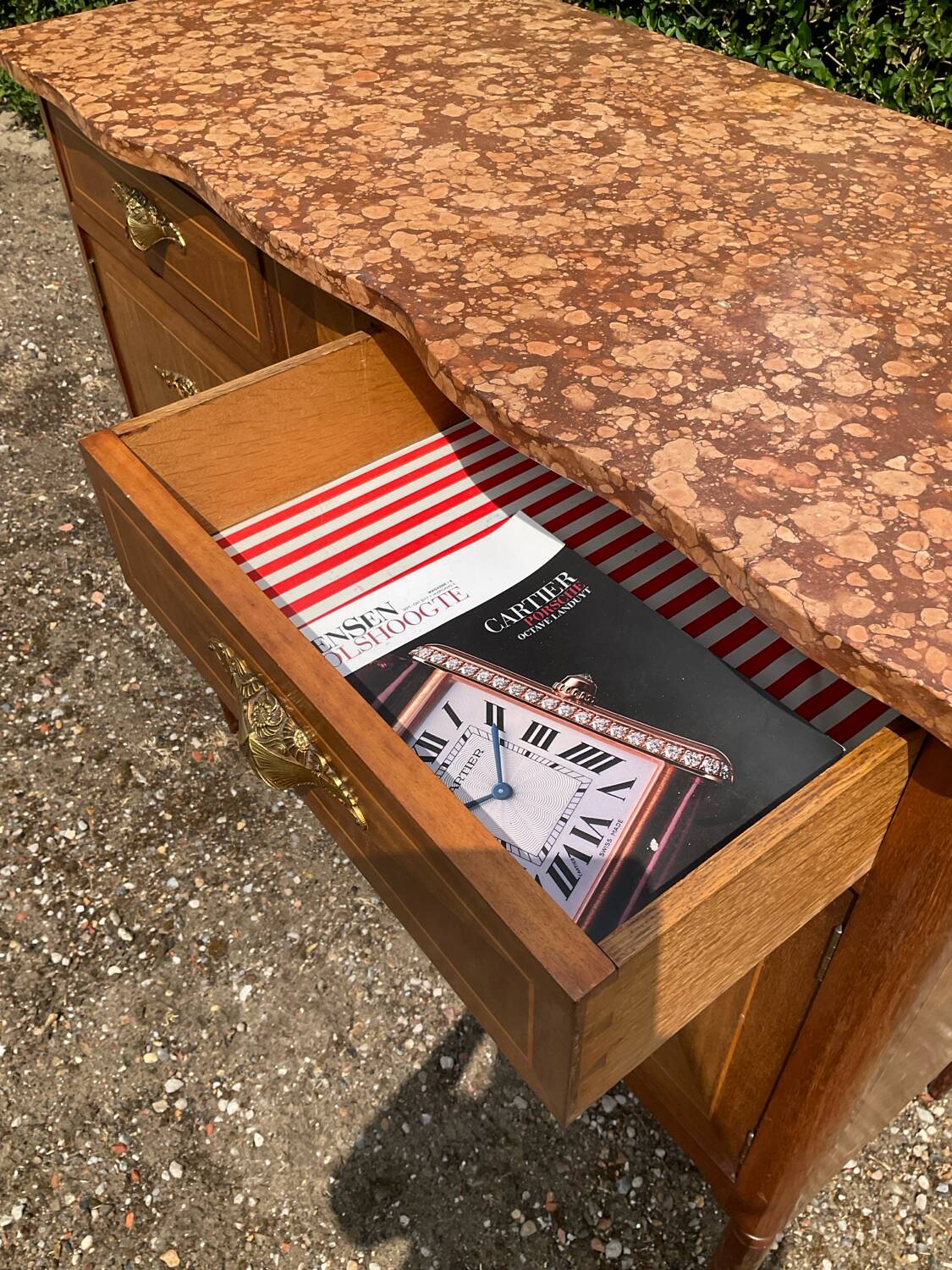 Marquetry and marble sideboard