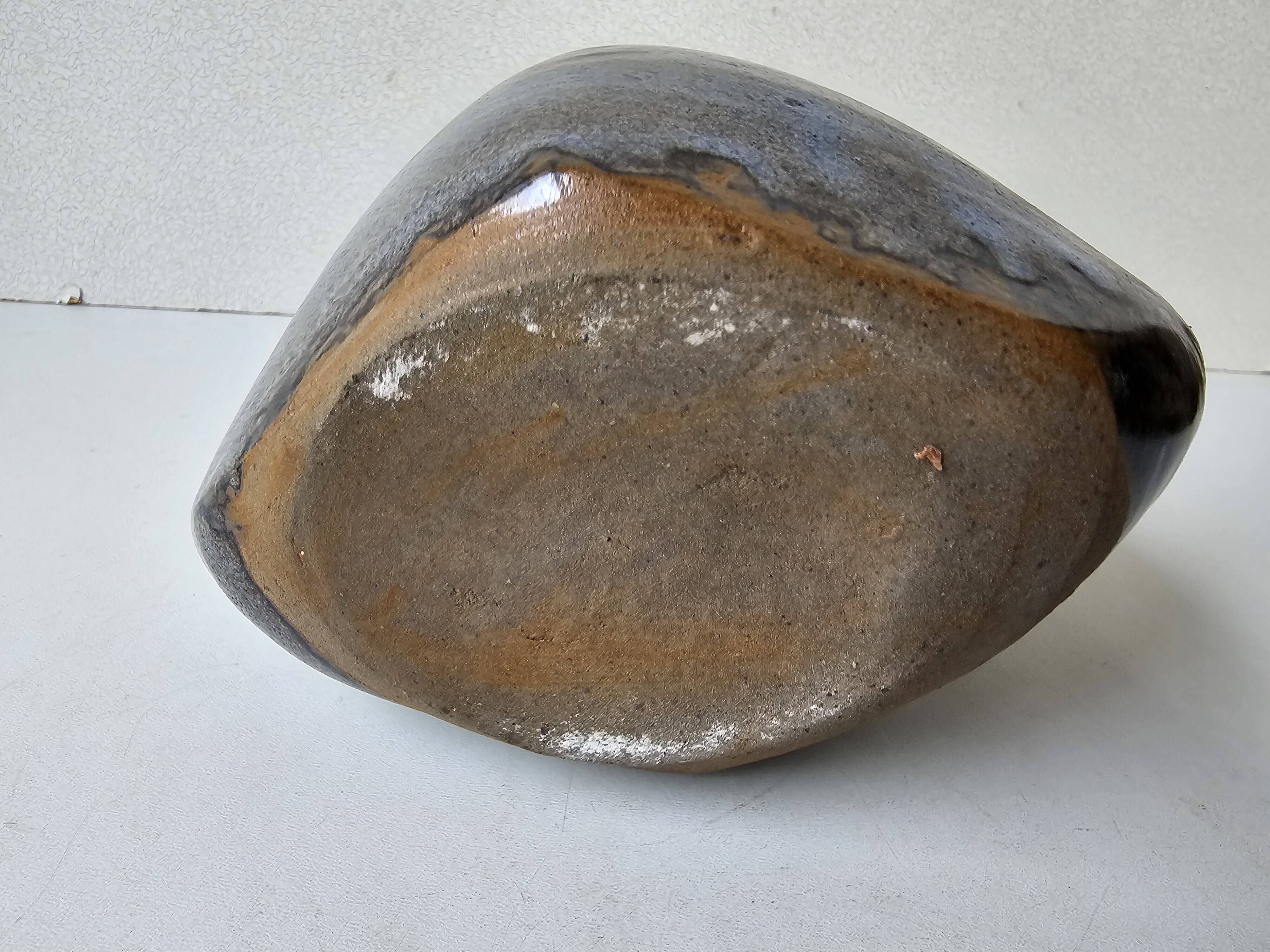 Grey glazed ceramic free-form vase - Height 17cm