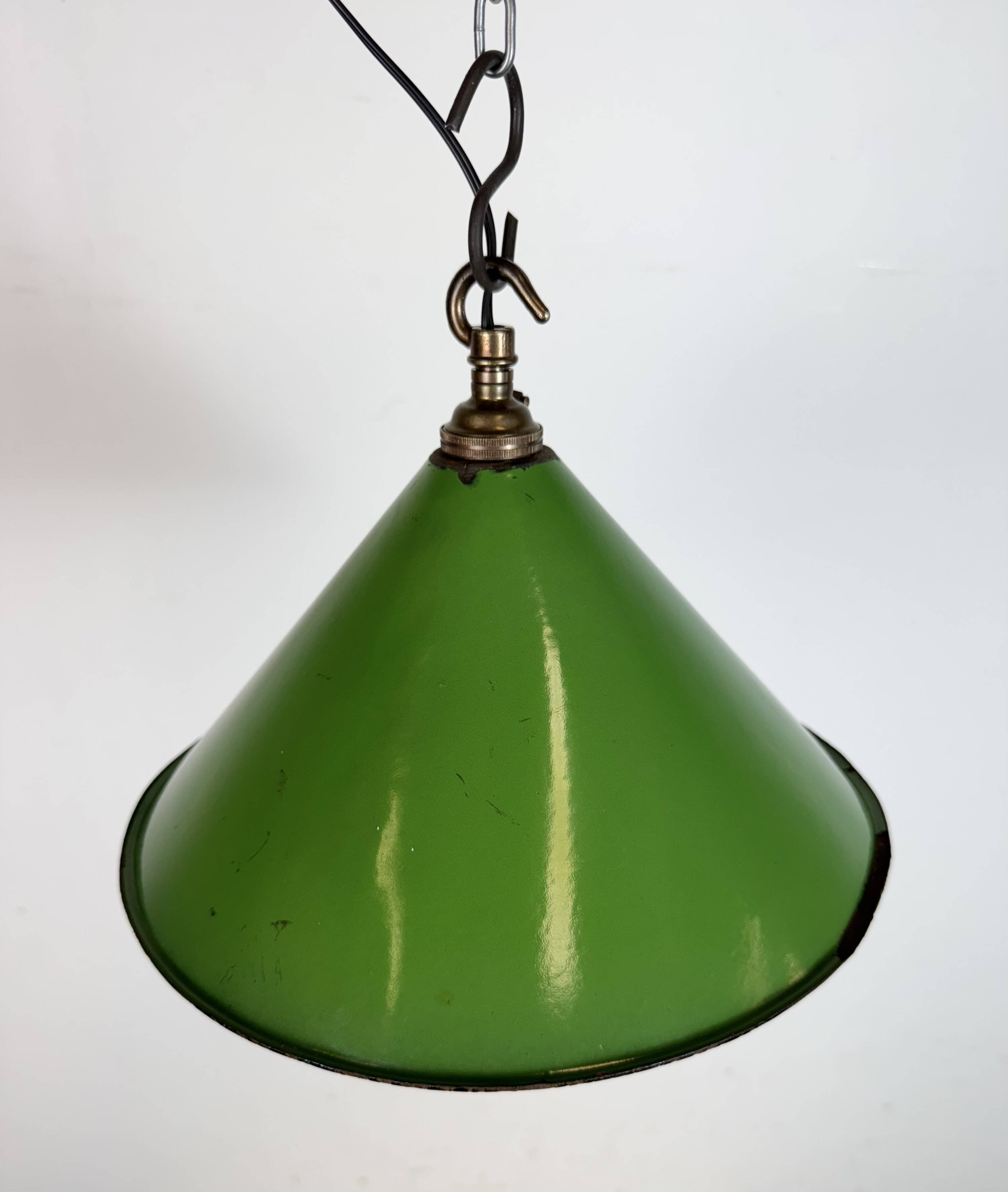 Industrial British Green Enamel Factory Pendant Lamp, 1950s
