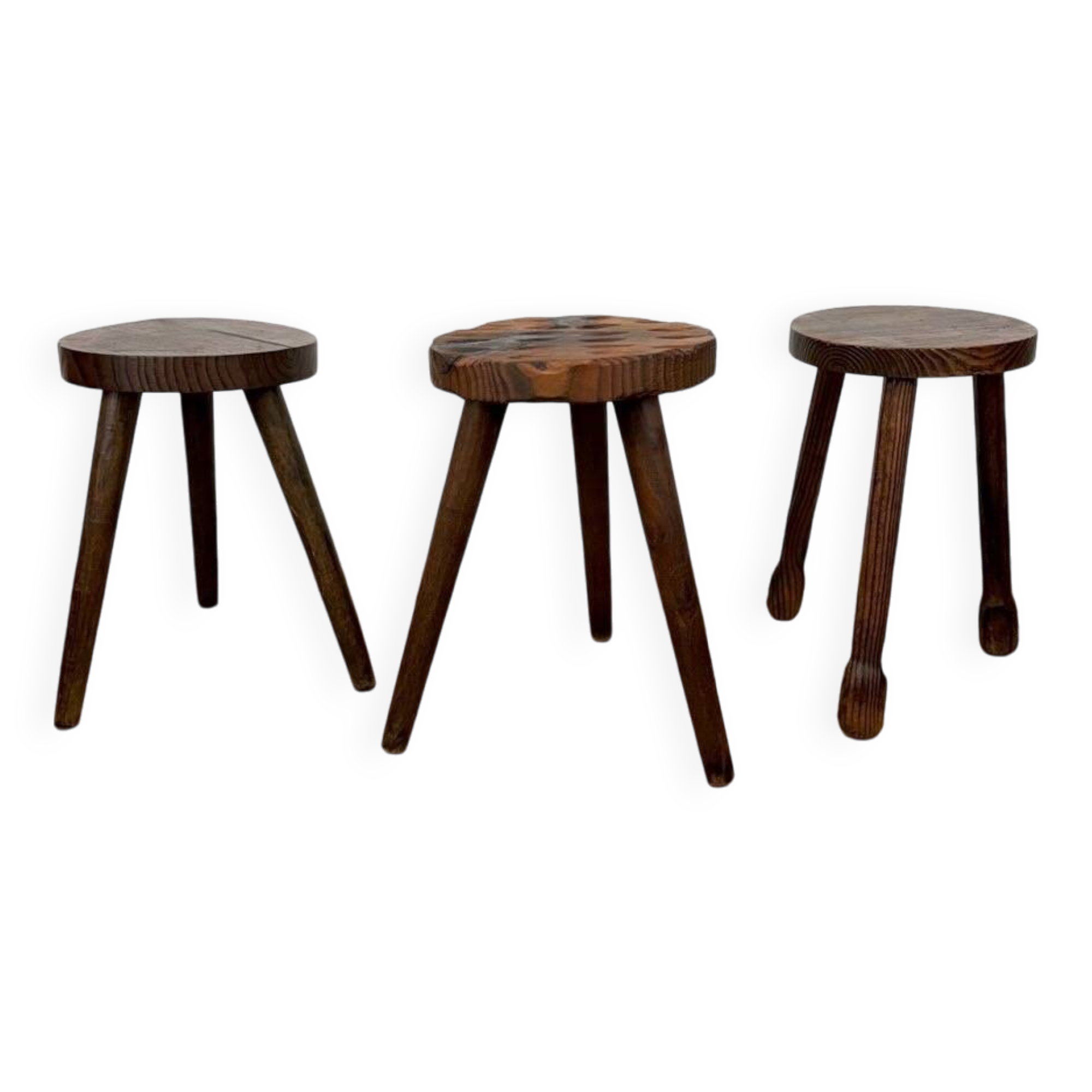 Trio of solid wood brutalist stools