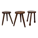Trio of solid wood brutalist stools