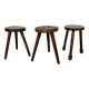 Trio de tabourets brutalistes bois massif