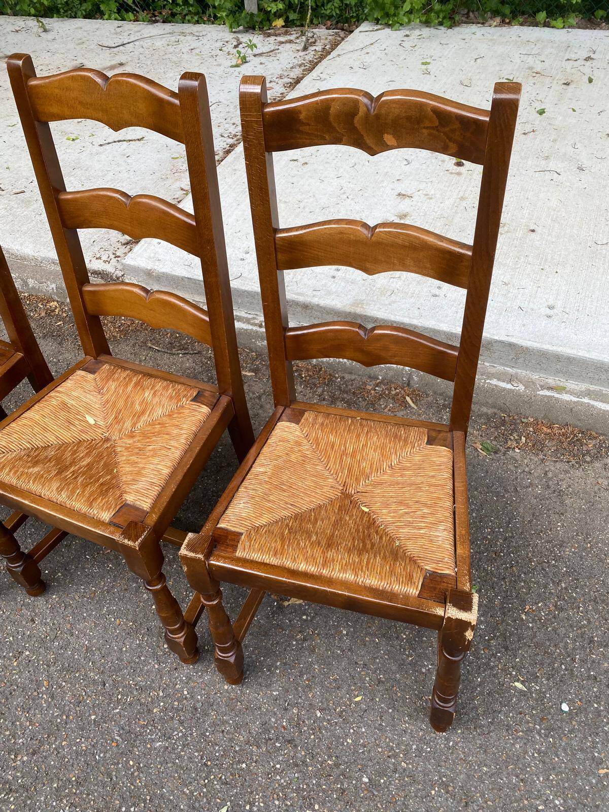 2 or 3 solid wood straw chairs, farmhouse style