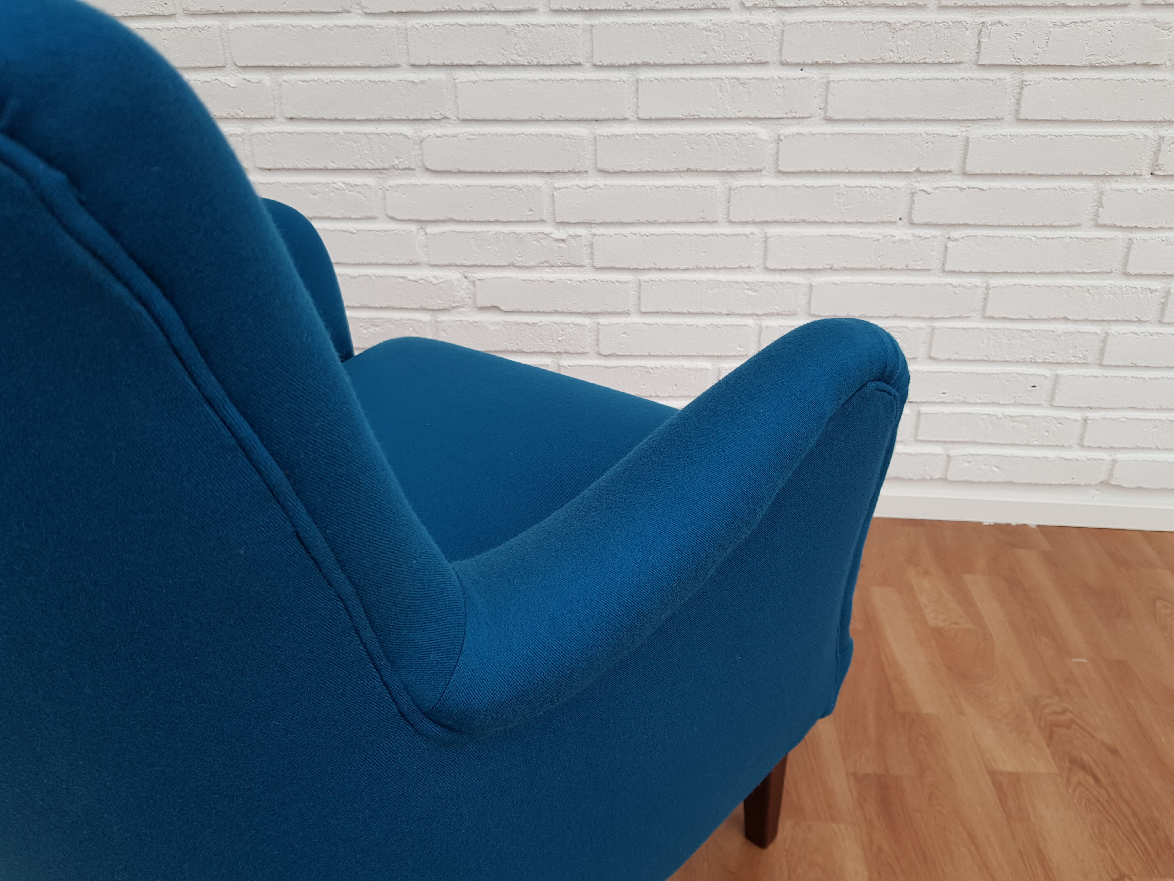 Danish designed armchair, wool, beech, completely renovated