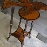 Art nouveau table with a pyrograved decoration