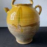 Cruche gargoulette chevrette en terre cuite jaune vernissé XIX eme siècle