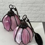 paire d'applique en fer et patte de verre style Tiffany