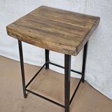 Old workshop stool in wood + wrought iron