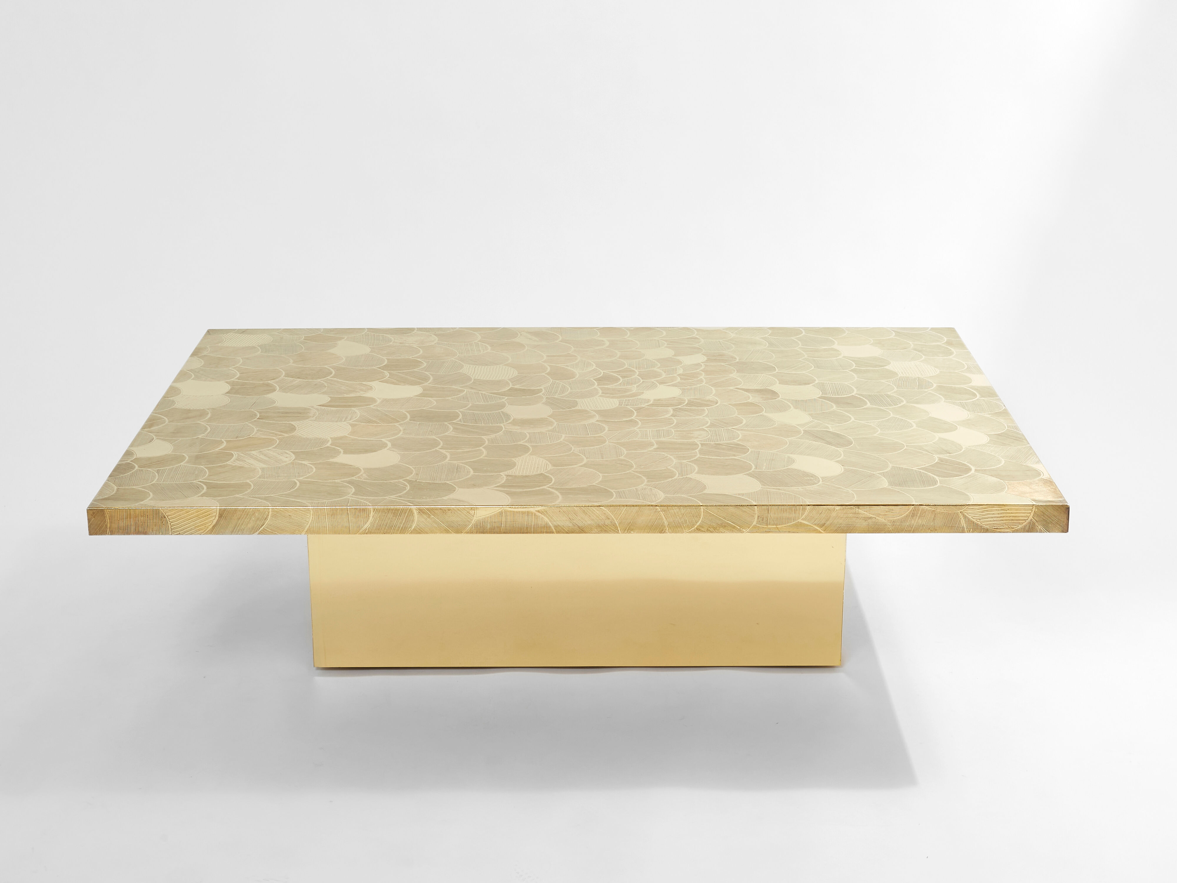 Belgian coffee table in engraved brass signed Christian Krekels 1970