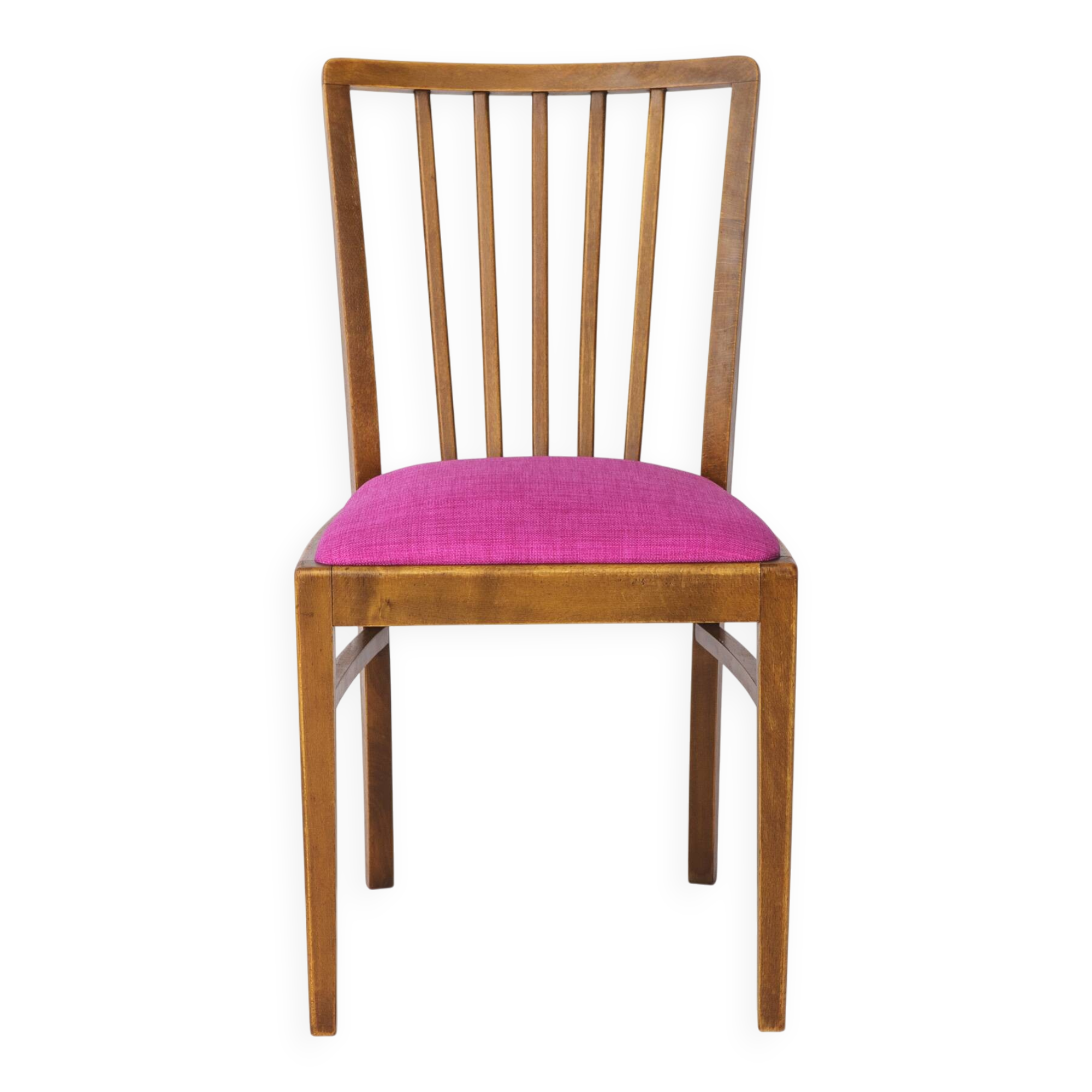 Vintage German Chair – 1950s Beech Wood – Magenta Upholstery – Mid-Century