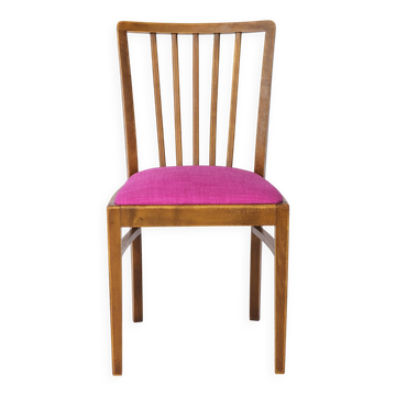 Vintage German Chair – 1950s Beech Wood – Magenta Upholstery – Mid-Century