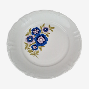 Plat rond en porcelaine Winterling SchwarzenBoch Bavaria Germany, décor fleurs bleues et lilas