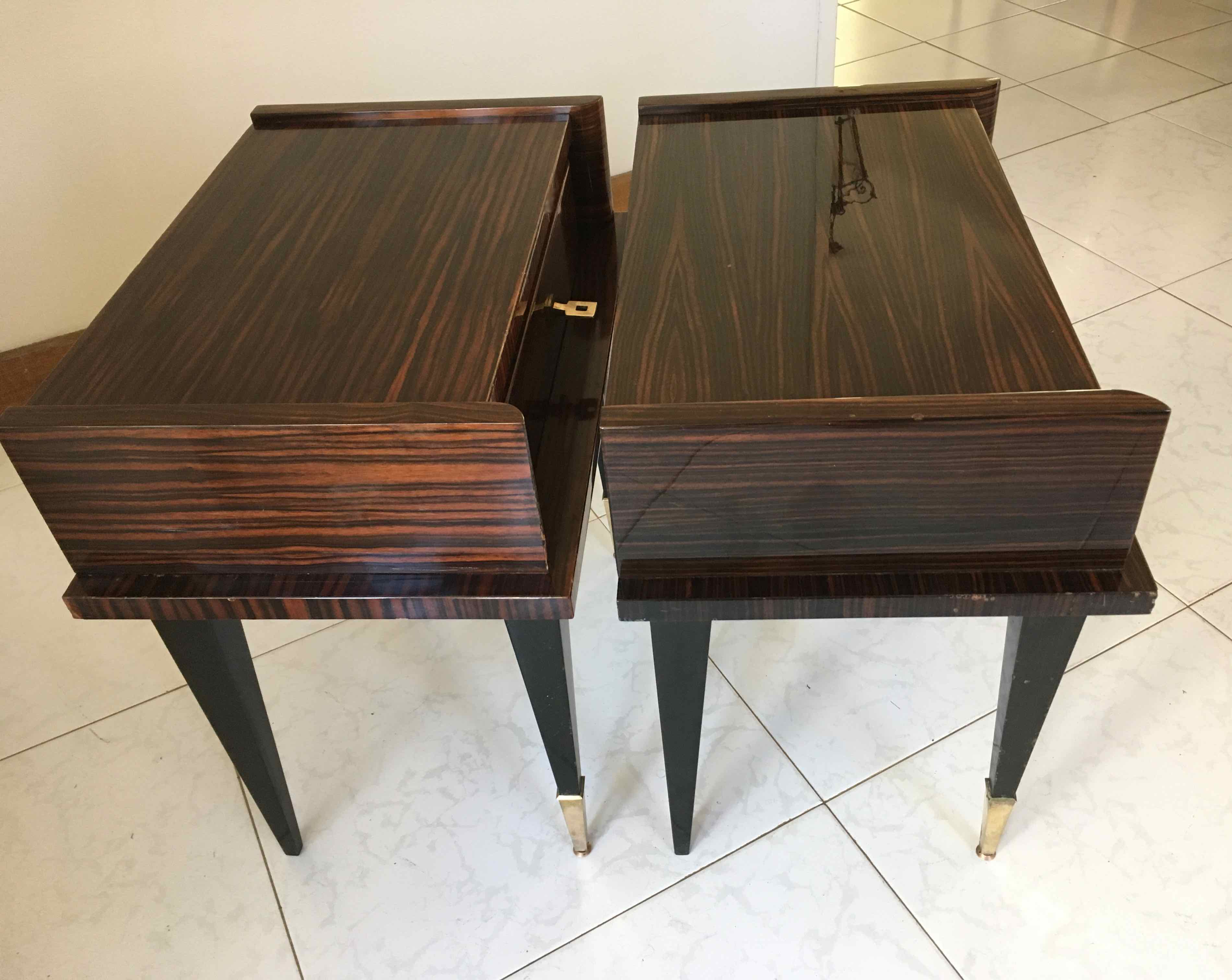 Deux chevets acajou et métal doré 1960