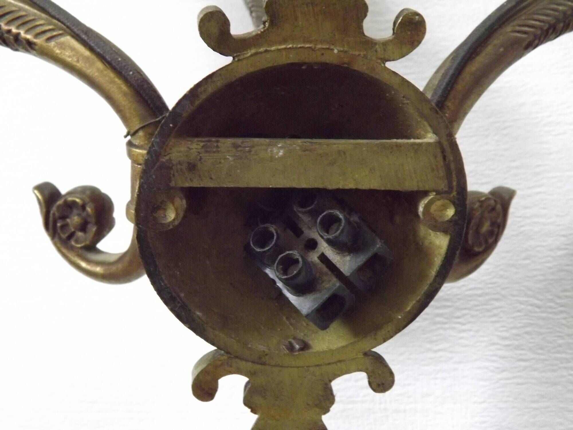 Set of 3 Bronze French Empire Style Triple Light Wall Sconces Neoclassical