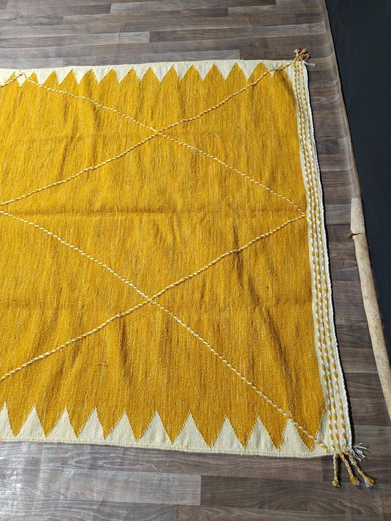 Moroccan kilim rug, yellow, handmade, 150/250cm.