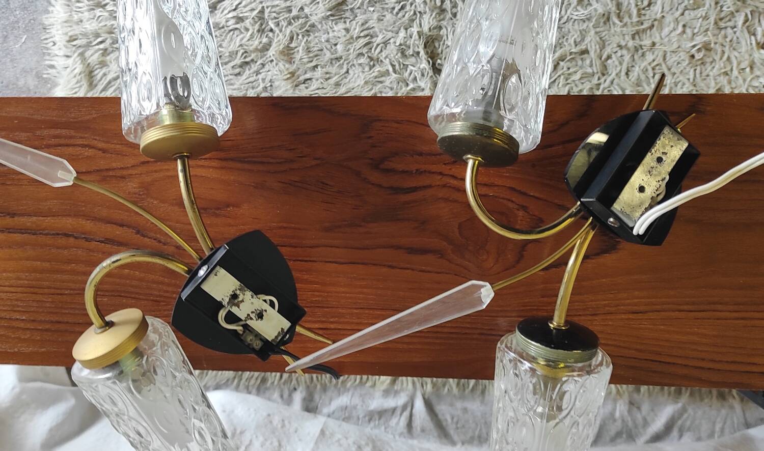 Double wall lights in gold metal and glass tulip - 60s/70s