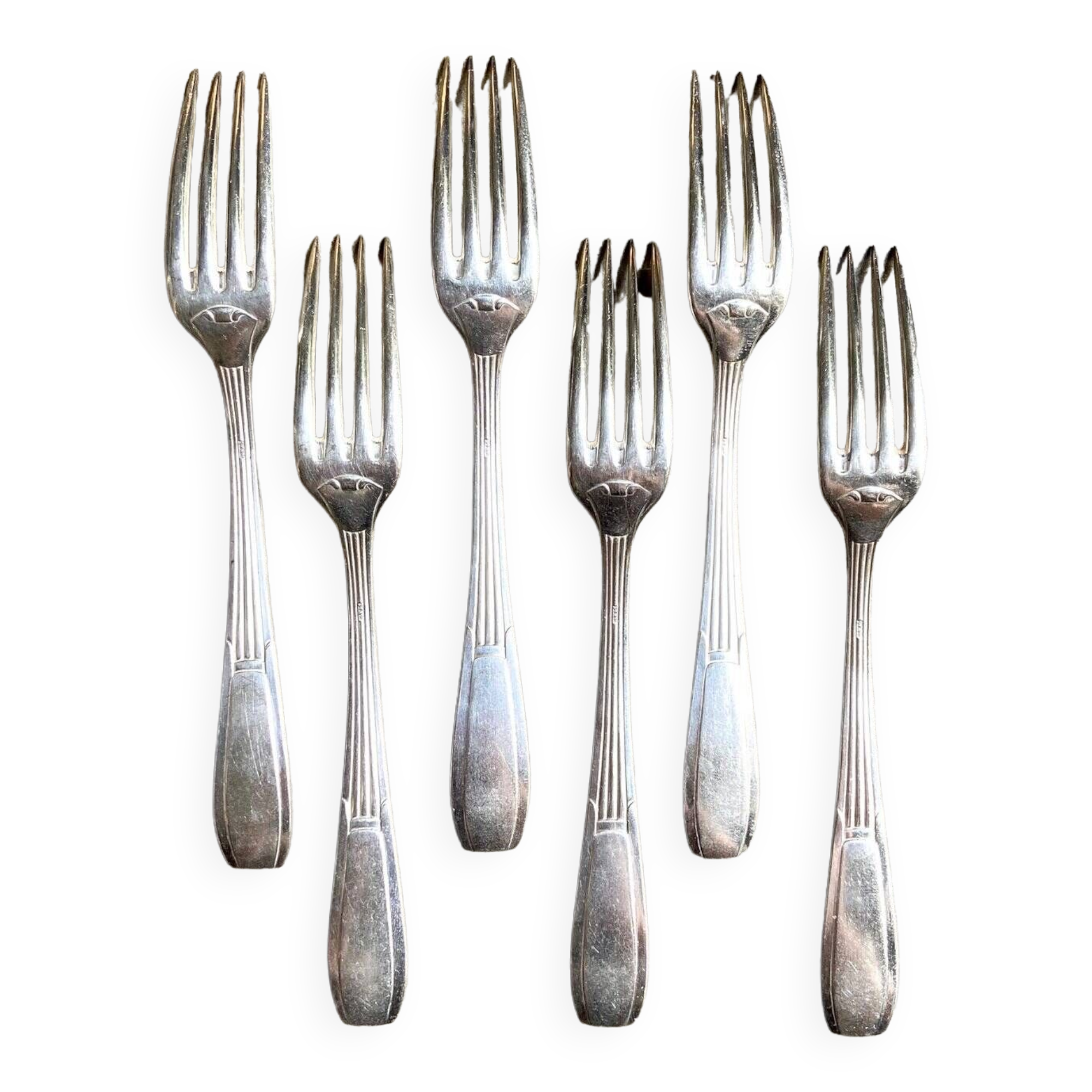 6 silver metal forks