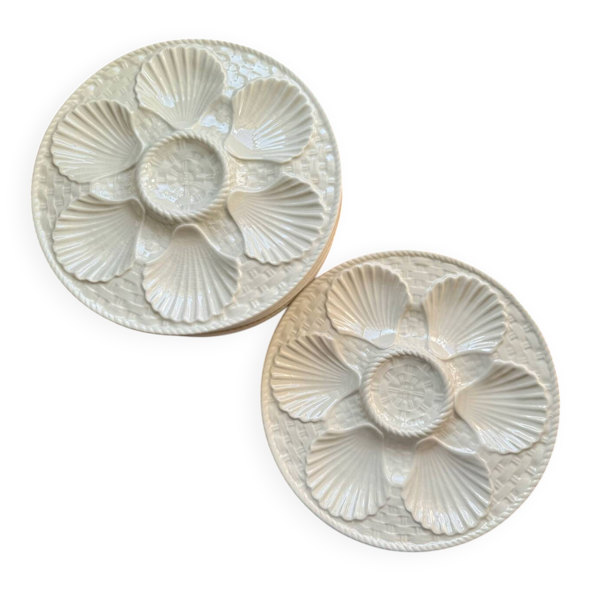 Set of 6 Longchamp France oyster plates – white earthenware