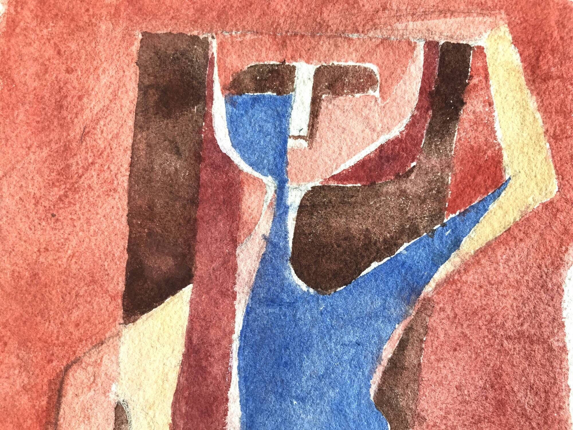 Yves Alix, Nude with raised arm, 1965. Watercolor on signed paper