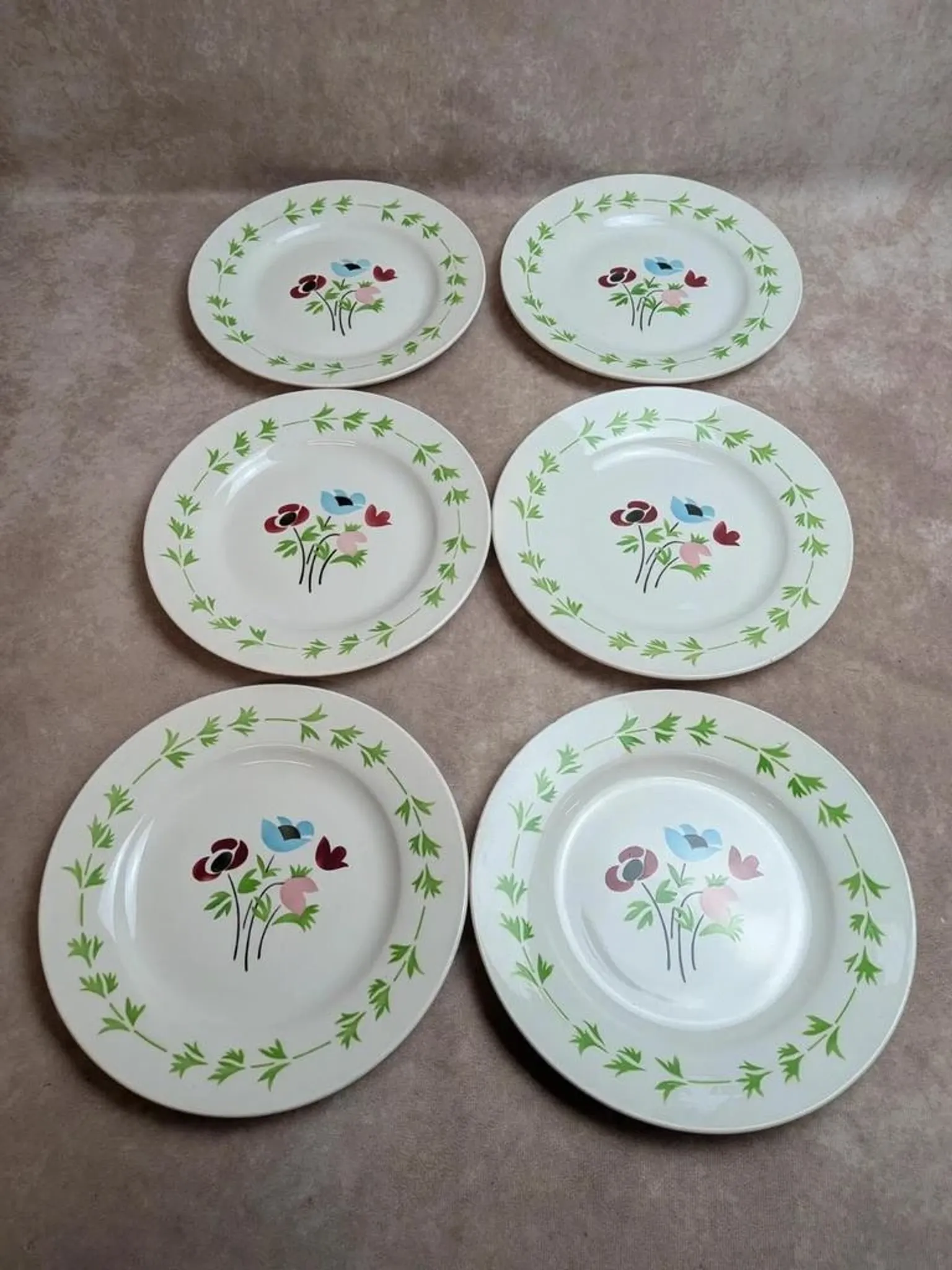 Set of 6 flat plates in ironstone Digoin Sarreguemines – Poupette model – Vintage
