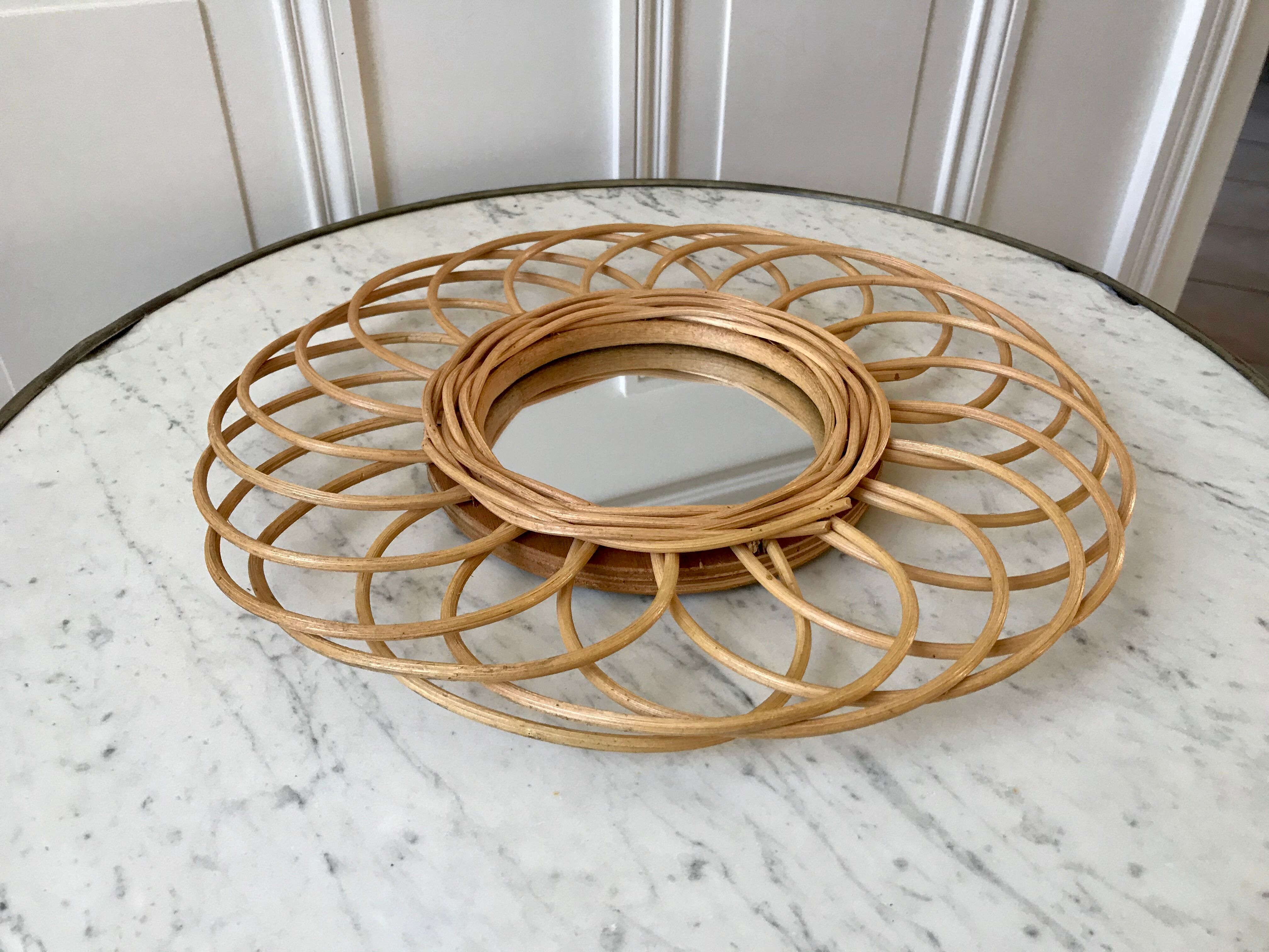 Vintage bamboo & rattan sun mirror