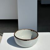 Small white glazed ceramic bowl black edges