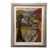 Oil painting on canvas "The Train" Franco Prayer (1924) 80 x 60 cm