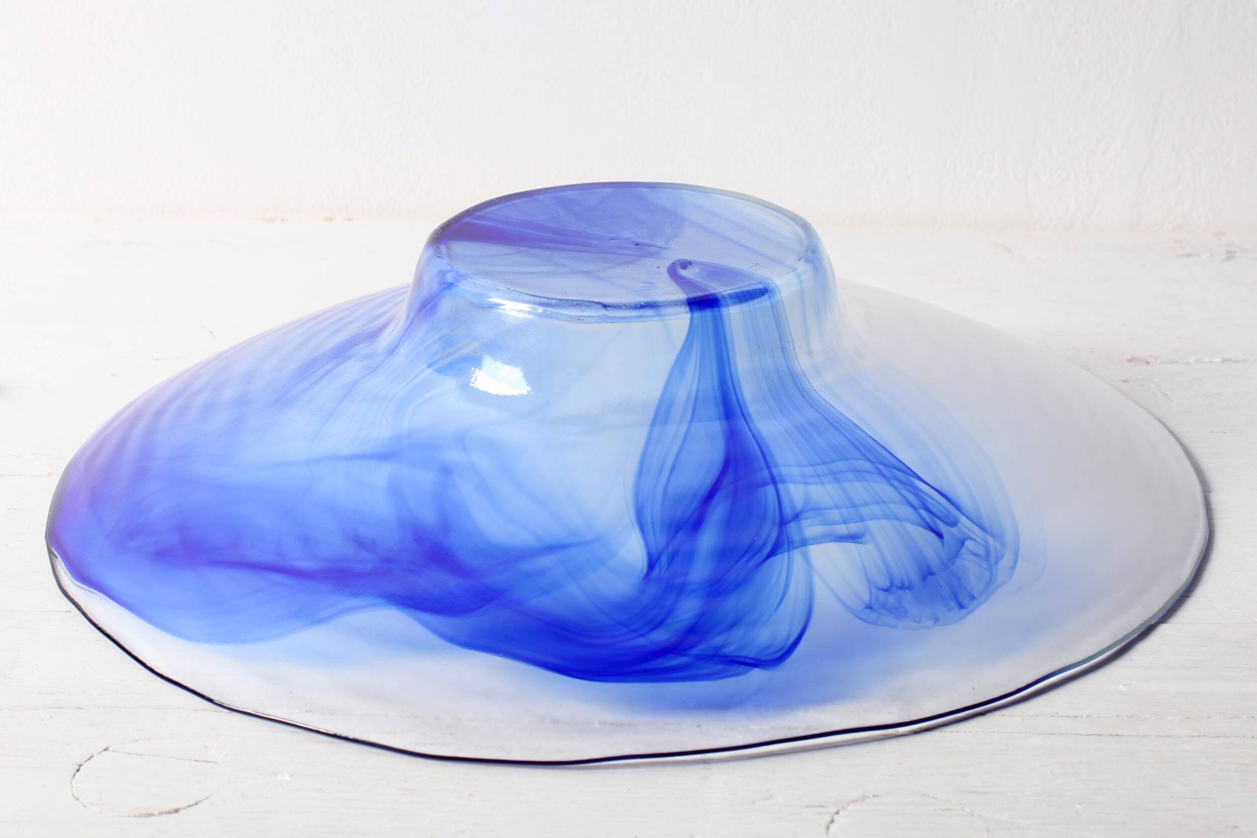 Vintage Bormioli Rocco Art Glass Bowl: Cobalt Blue Swirl Centerpiece
