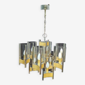 Sciolari vintage chrome and brushed brass chandelier