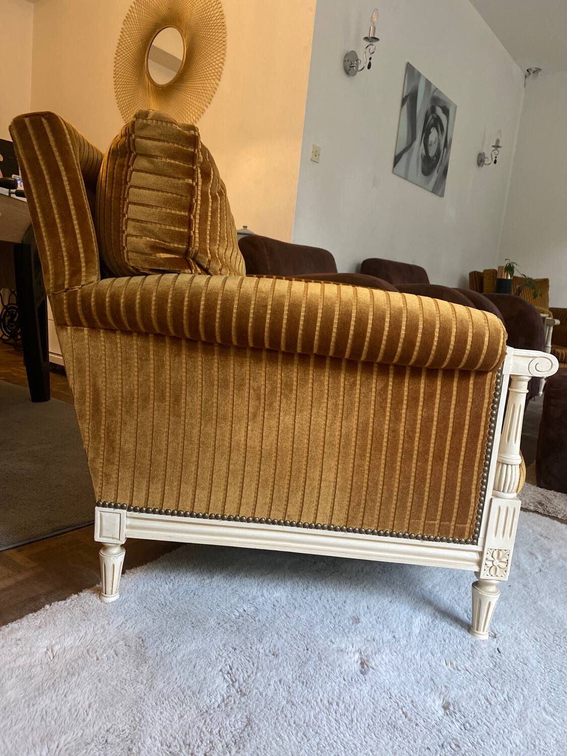 Mustard yellow velvet armchair