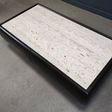Leather and travertine coffee table attr to Desede, 1970s