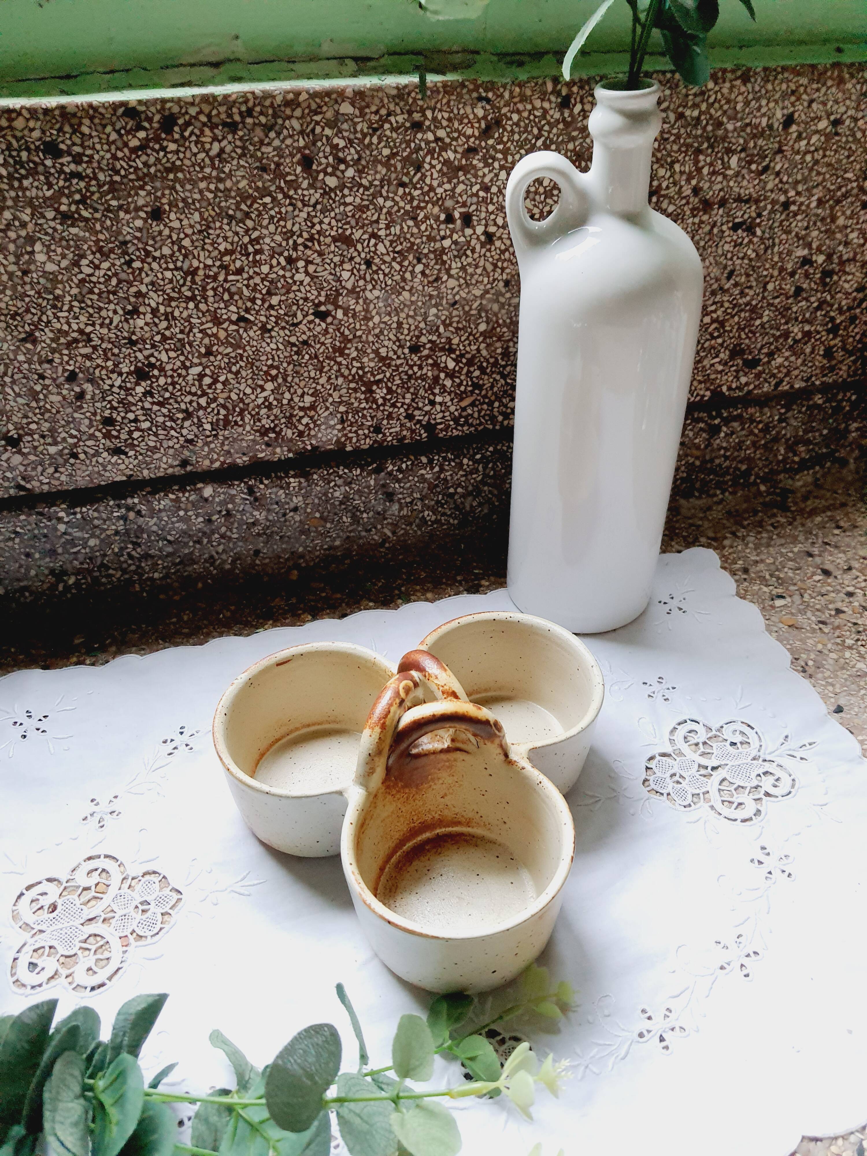 Triple appetizer dish in vintage sandstone