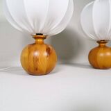 Sculptural modern table lamps from the mid-century in solid pine, Fagerhults Sweden, 1970.