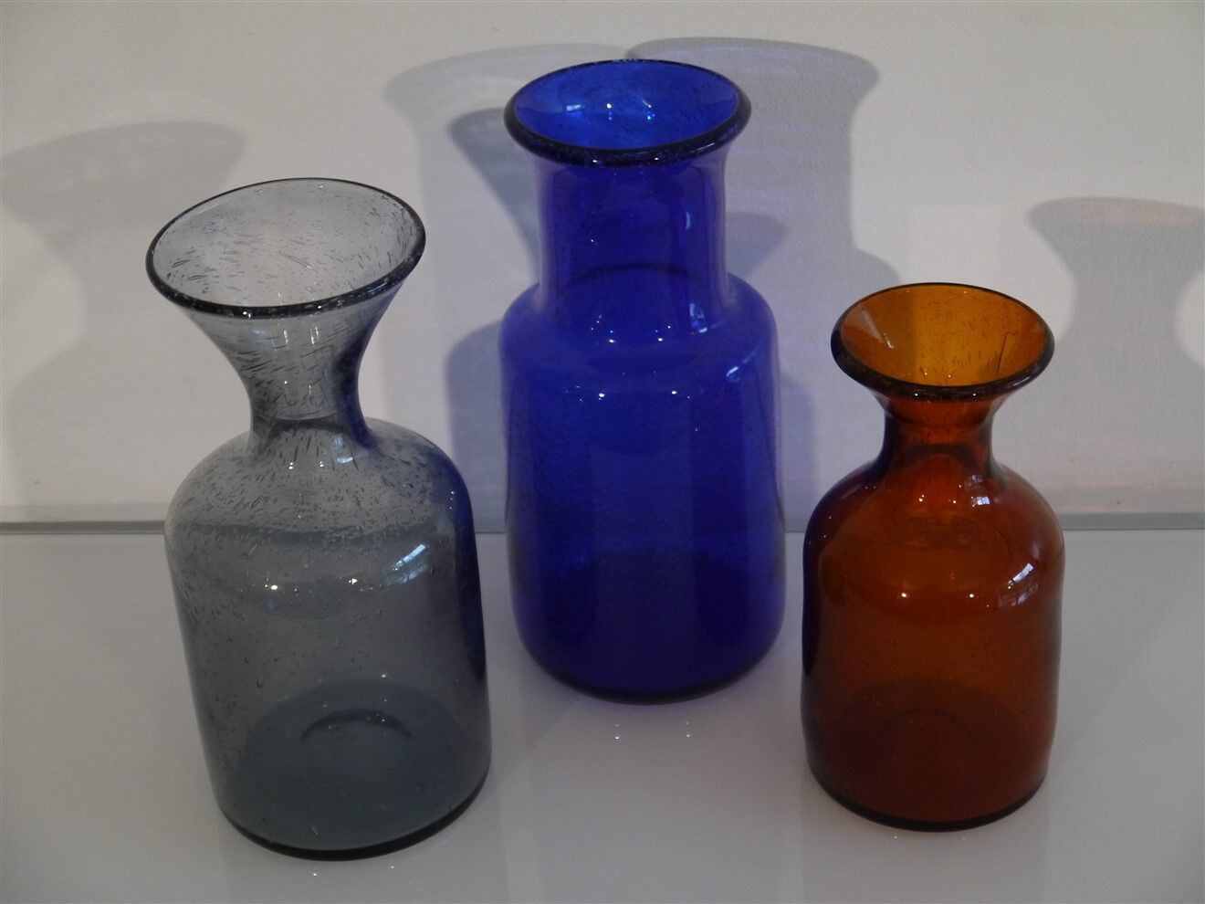 Series of 3 vintage glass vases by Erik Hoglund