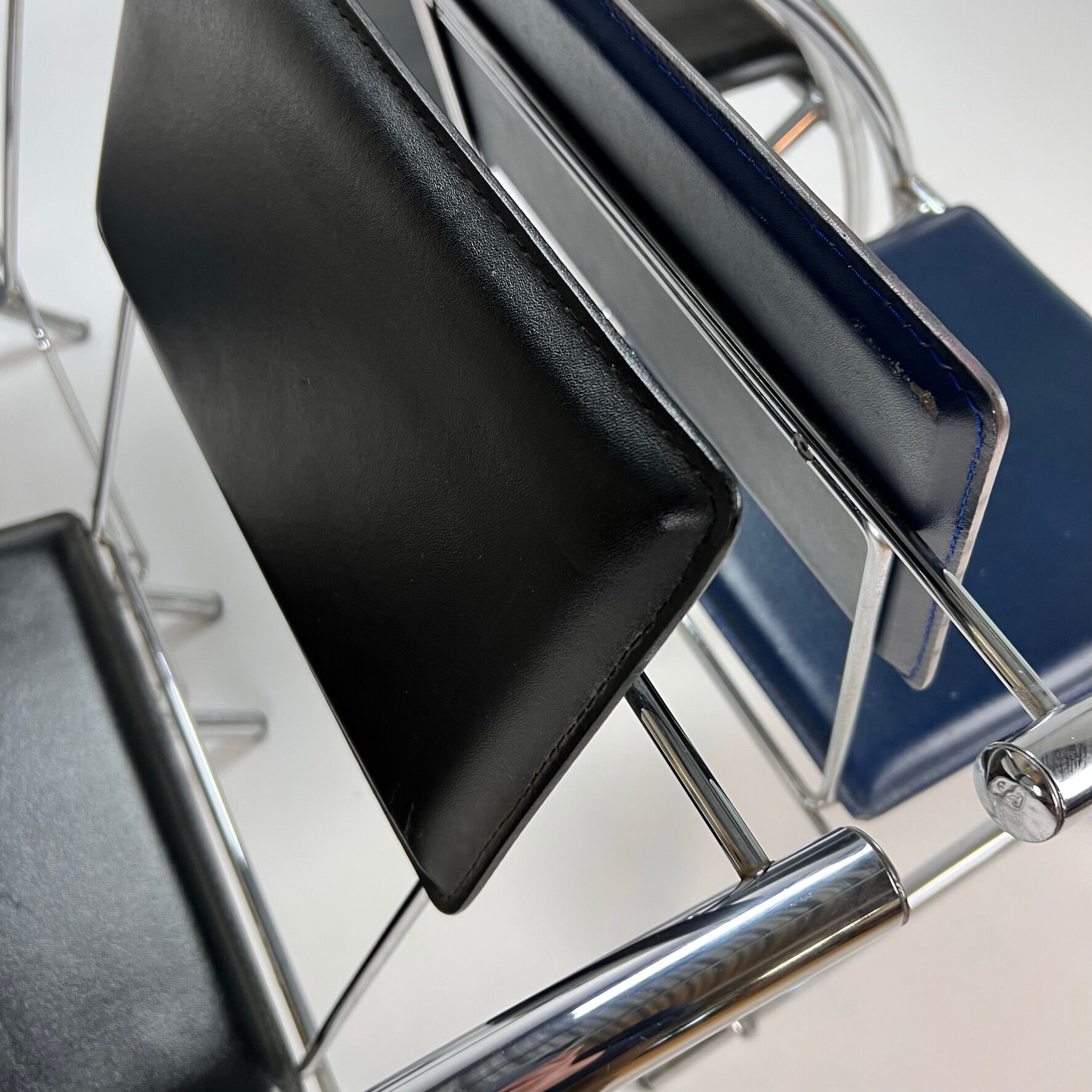 Set of 4 Postmodern Black and Blue and chrome tubular chairs, 1980s